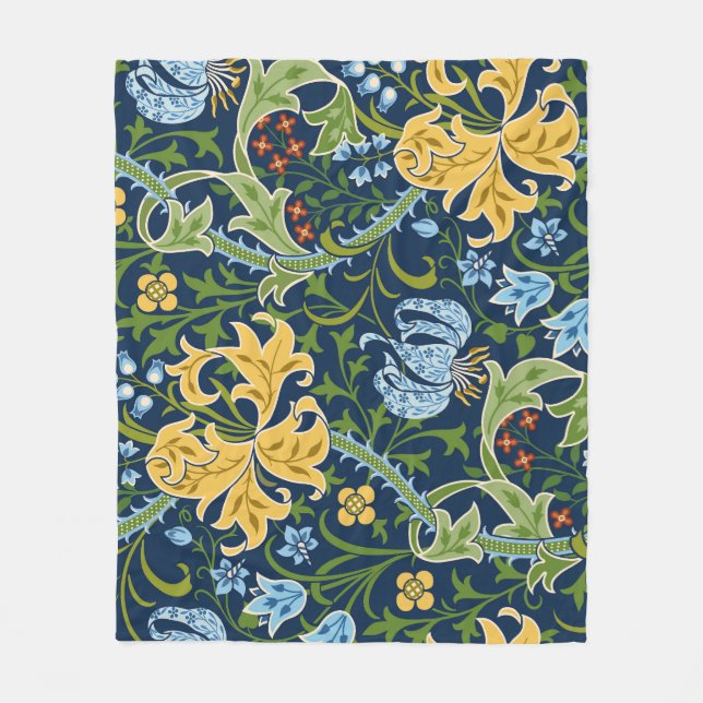 Blommigt Big Flowers: Mörk grönt Vintage Fleecefilt (Framsidan)