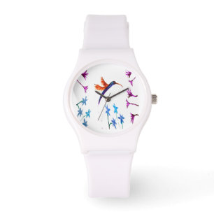 Blommigt Bird Art Hummingbird Armbandsur