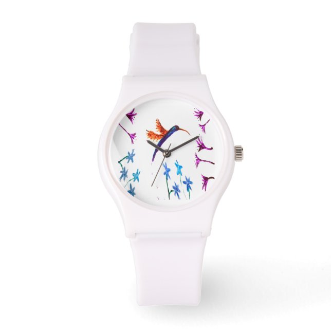 Blommigt Bird Art Hummingbird Armbandsur (Framsida)