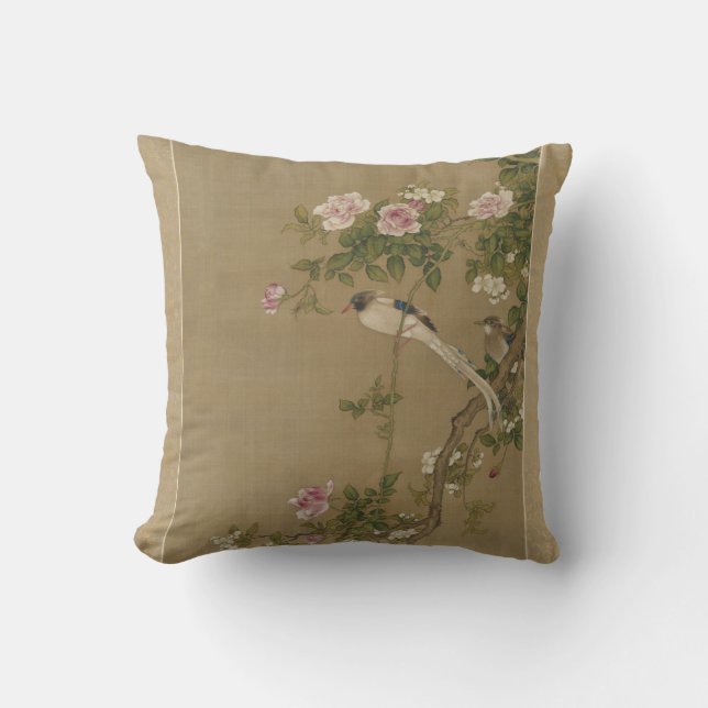 Blommigt Bird Asian Antique Stil Kudde (Framsida)