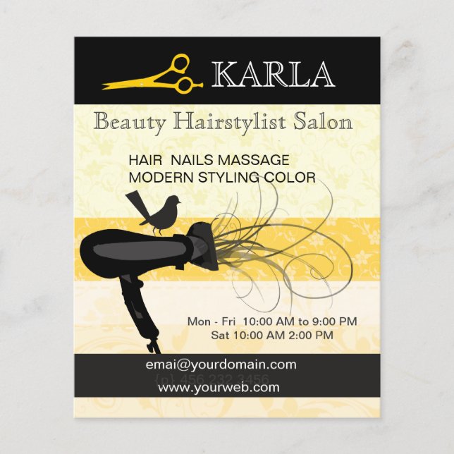 Blommigt Bird Beauty Salon Spa Hair Stylist Flygblad (Framsidan)