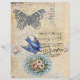 Blommigt Bird & Butterfly Collage Scrapbook Papper
