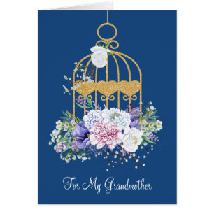 Blommigt Bird Cage Grandmor Mors dag Card Hälsningskort