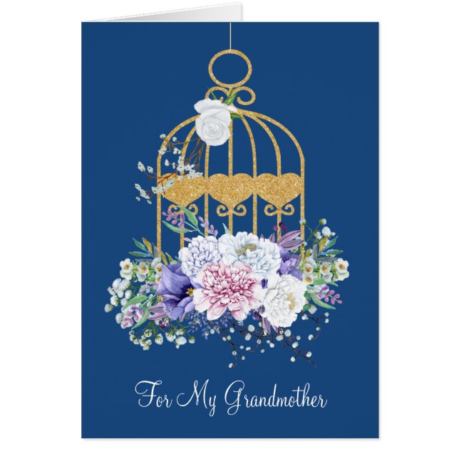 Blommigt Bird Cage Grandmor Mors dag Card Hälsningskort (Framsidan)