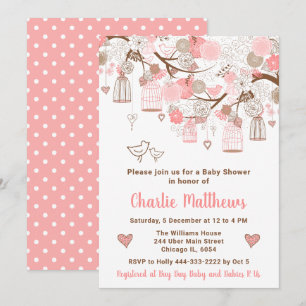Blommigt Bird Cages Rosa Baby Shower Inbjudningar