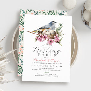 Blommigt Bird Nest Ntesting Party Baby Shower Inbjudningar