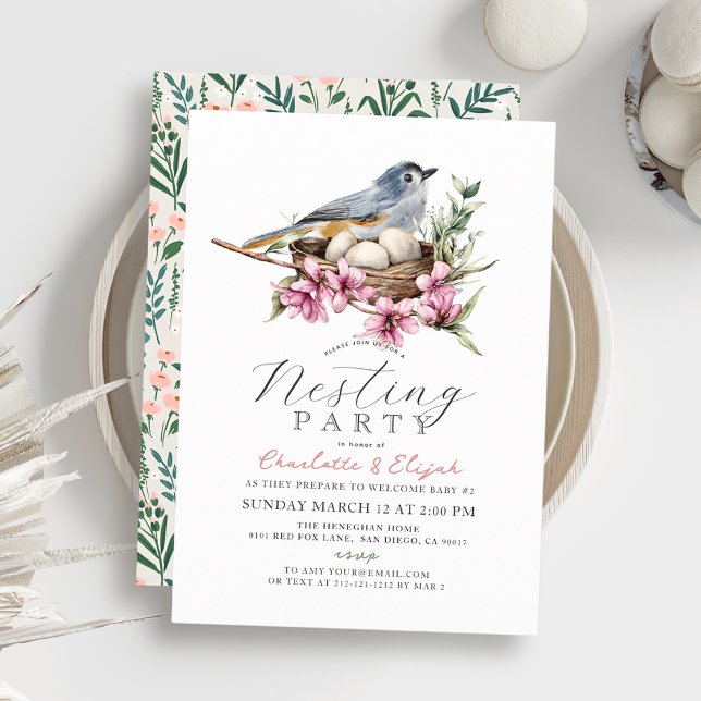Blommigt Bird Nest Ntesting Party Baby Shower Inbjudningar (Skapare uppladdad)