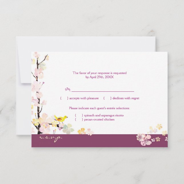 Blommigt Bird Sangria Bröllop Menu Choice OSA Kort (Framsida)