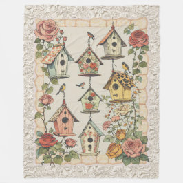 Blommigt Birdhouse Vintage Snöre Shabby chic Fleecefilt