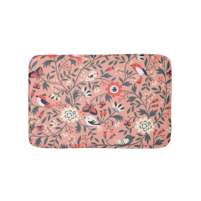 Blommigt Birds Hand plockade Vintage Badrumsmatta (Framsidan)