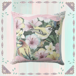 Blommigt Birds Pastels Kudde
