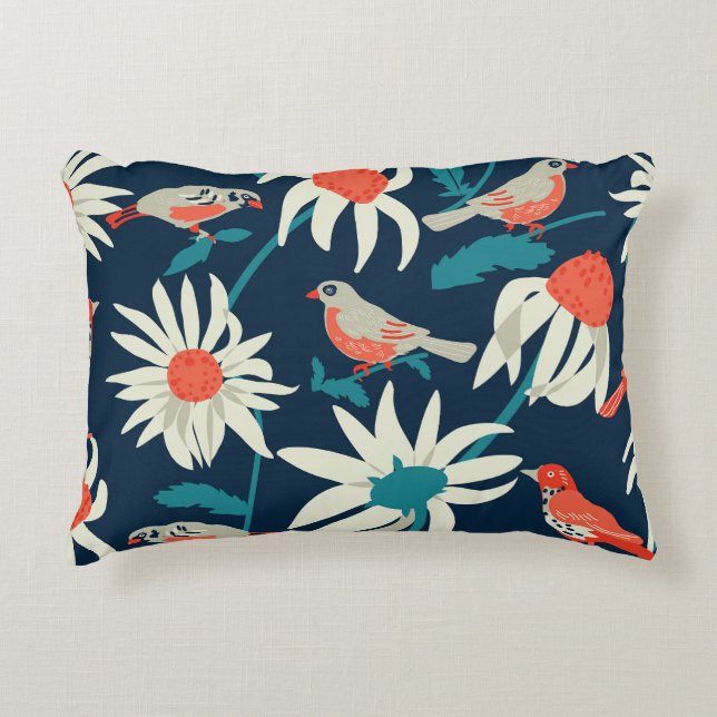 Blommigt Birds: Vintage Sömlös design. Prydnadskudde (Framsidan)