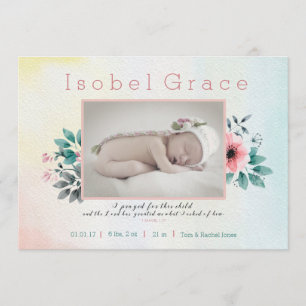 Blommigt Birth Notice with Bible Verse Meddelande