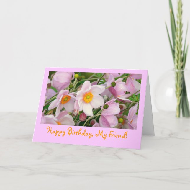 BLOMMIGT BIRTHDAKORT FÖR VÄNNER/ROSA BLOMMAR KORT (Framsida)