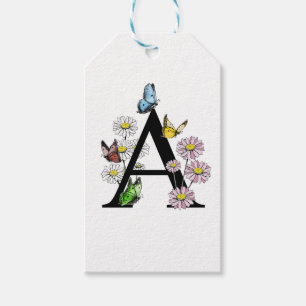 Blommigt Birthday Butterfly Monogram Brev A Presentetikett