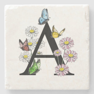 Blommigt Birthday Butterfly Monogram Brev A Stenunderlägg