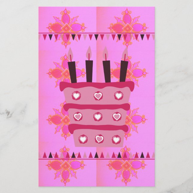 Blommigt Birthday Cake for her/Girls Art Print Brevpapper (Framsida)