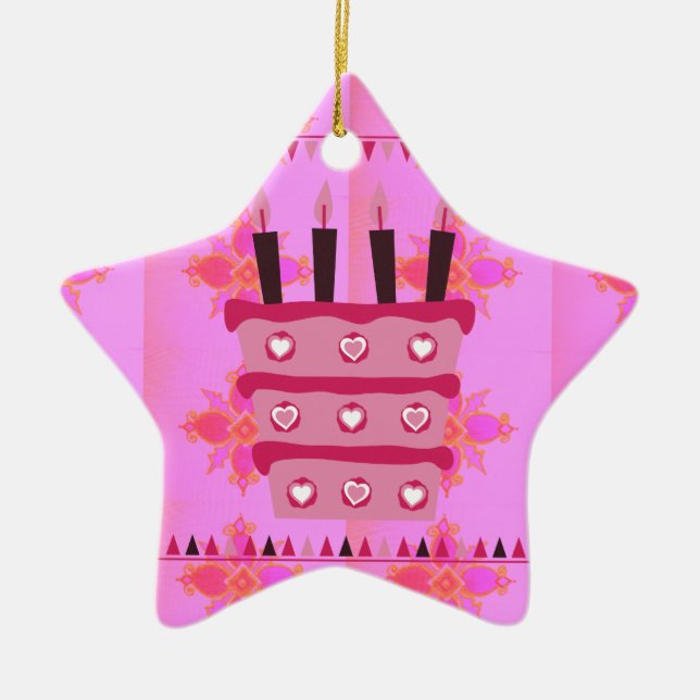 Blommigt Birthday Cake for her/Girls Art Print Julgransprydnad Keramik (Framsidan)