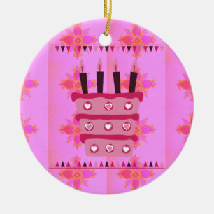 Blommigt Birthday Cake for her/Girls Art Print Julgransprydnad Keramik