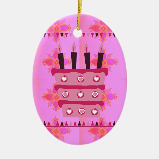 Blommigt Birthday Cake for her/Girls Art Print Julgransprydnad Keramik (Framsidan)