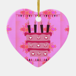 Blommigt Birthday Cake for her/Girls Art Print Julgransprydnad Keramik