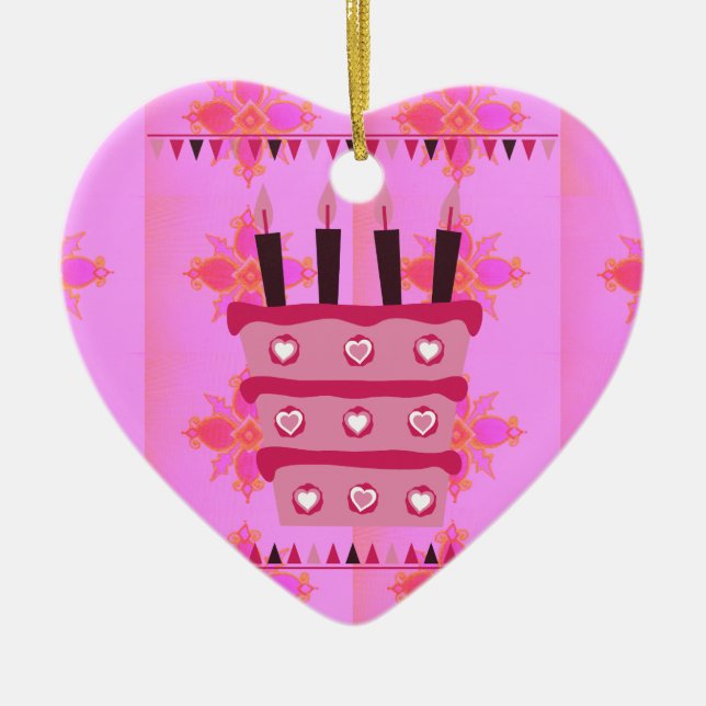 Blommigt Birthday Cake for her/Girls Art Print Julgransprydnad Keramik (Framsidan)