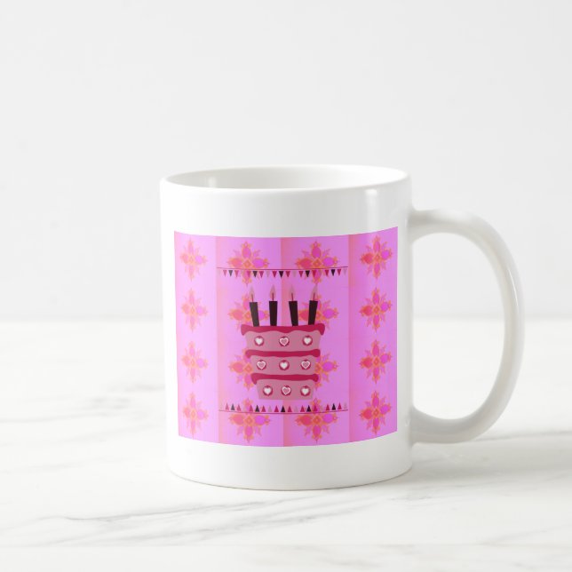 Blommigt Birthday Cake for her/Girls Art Print Kaffemugg (Höger)