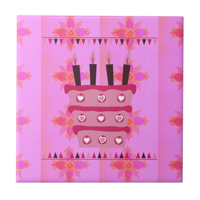 Blommigt Birthday Cake for her/Girls Art Print Kakelplatta (Framsidan)