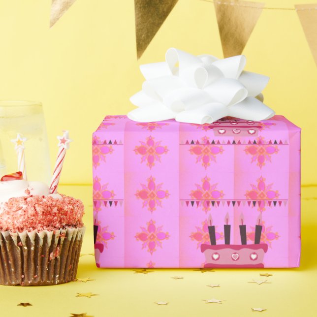 Blommigt Birthday Cake for her/Girls Art Print Presentpapper (Födelsedagsfest)