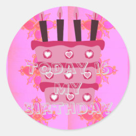 Blommigt Birthday Cake for her/Girls Art Print Runt Klistermärke