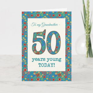 Blommigt Birthday Card, Grandmor, 50 Years Young Kort