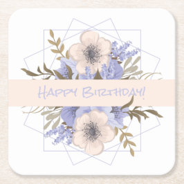 Blommigt Birthday Peach Violet Fem Petal Vild Ro Underlägg Papper Kvadrat