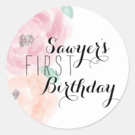 Blommigt Birthday Sticker Runt Klistermärke