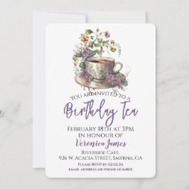 Blommigt Birthday Tea Party Inbjudningar