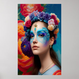 Blommigt blå ansikte makeup poster