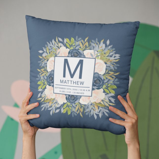 Blommigt Blå födelseland Nyfödd Baby Kudde (Skapare uppladdad)