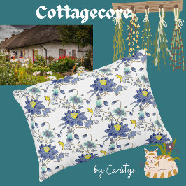 Blommigt blå och Gult Prydnadskudde