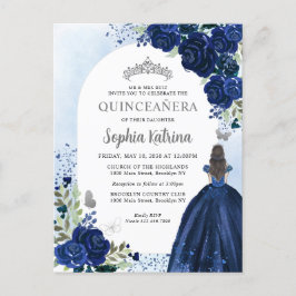 Blommigt Blå Silver-gulddagg Quinceanera Inbjudan Vykort