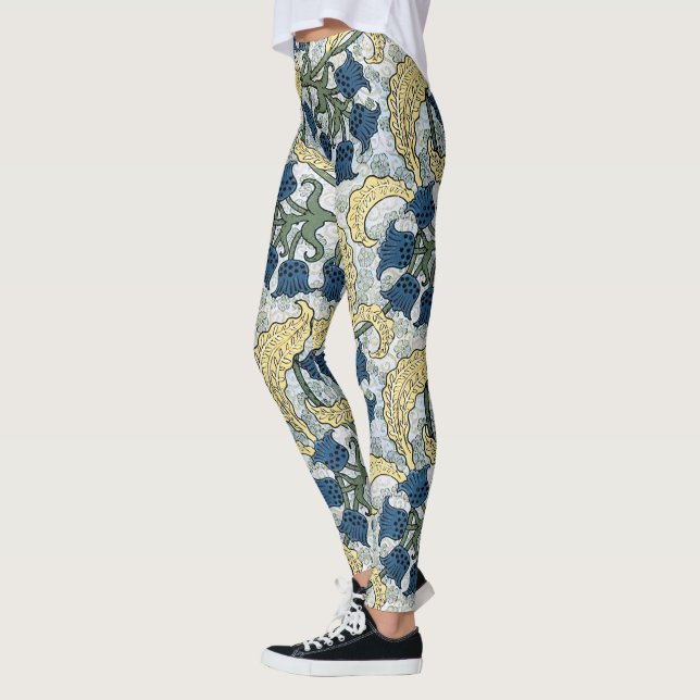 Blommigt Blåa blommor Lily Valley Repeat Leggings (Vänster)