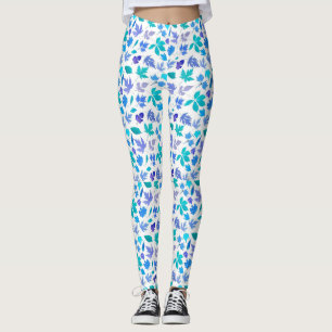 Blommigt Blåa blommor Mönster Design-36566 Leggings
