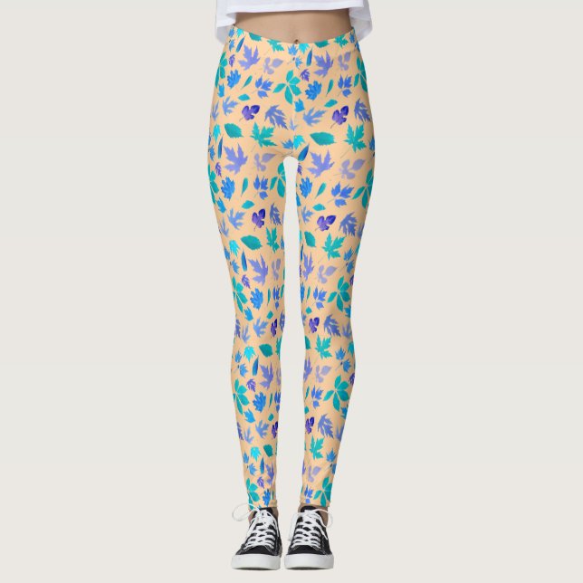 Blommigt Blåa blommor Mönster Design-36566 Leggings (Framsida)