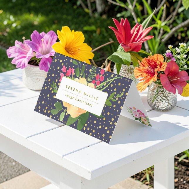 Blommigt Blåblå Guld-Gulten  Mönster Visitkort (Skapare uppladdad)
