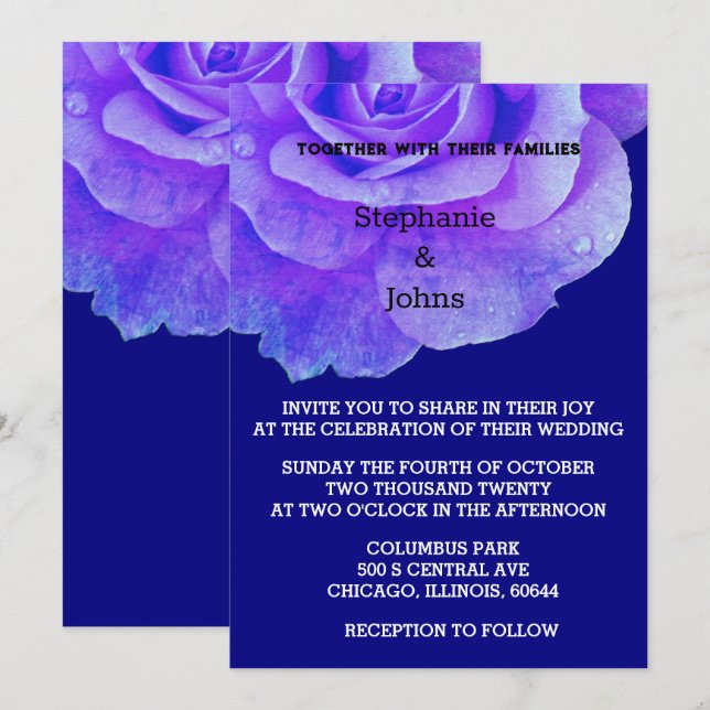 Blommigt Blåblå Ro Flower Rustic Boho Bröllop Inbjudningar (Fram/baksida)