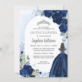 Blommigt Blåblå Silver-klänningen Quinceanera Inbjudningar