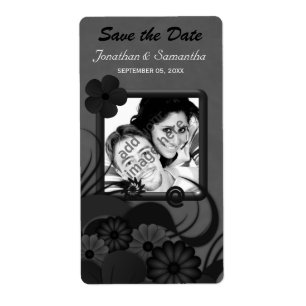 Blommigt Black and Grått Save Date Vin-etiketter Fraktsedel