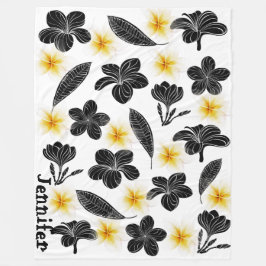 Blommigt Black and Gult Orchid Fleece Blanket