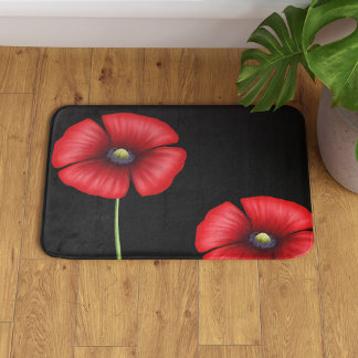 Blommigt Black and Red Poppies Bath Mat Badrumsmatta