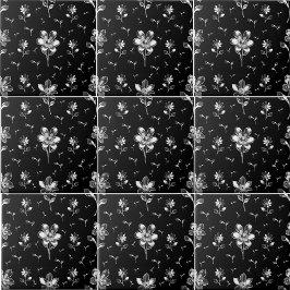 Blommigt Black and Silver Flower Mönster Bathroom Kakelplatta