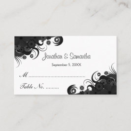 Blommigt Black and White Bröllop Bord Place Cards Placeringskort