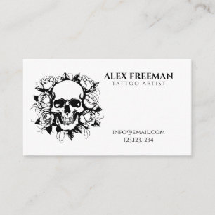 Blommigt Black and White Skull Ro Tattoo Artist Visitkort